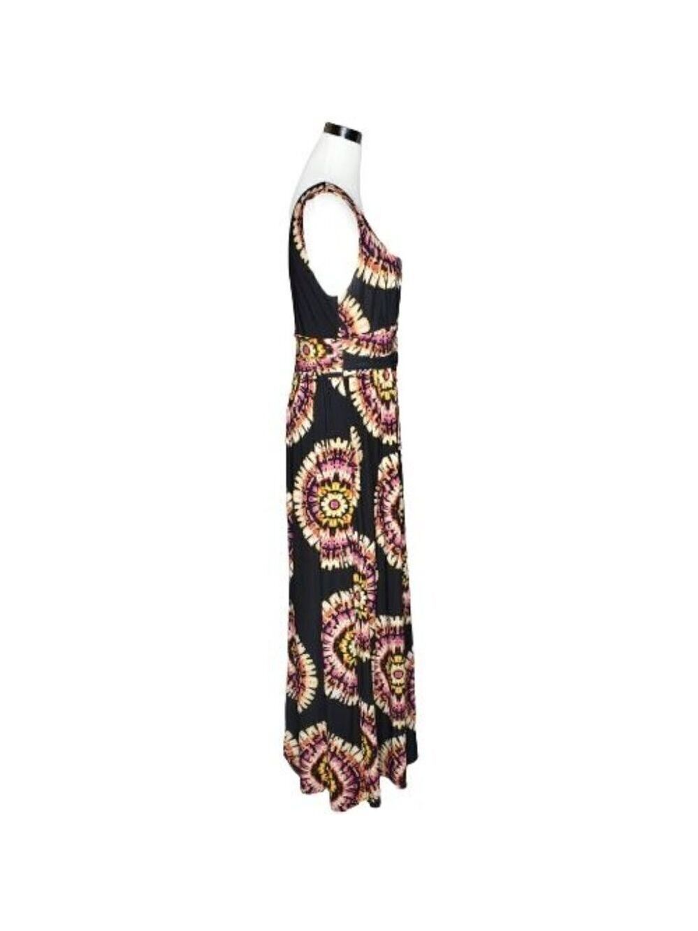 AB Studio Black Multi-Color Tie Dye Scoop Neck Sleeveless Maxi Dress Size Large - Picture 5 of 10